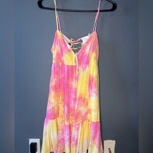 Hem & Thread Pink and Yellow Tie-Dye Dress